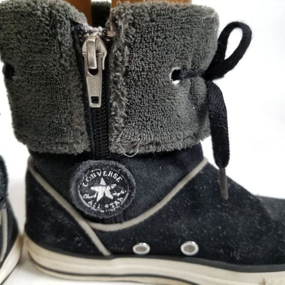 Converse High Top Ankle Boot Black Cuffed Fur Zip Chuck Taylor 12 Junior - Picture 4 of 15